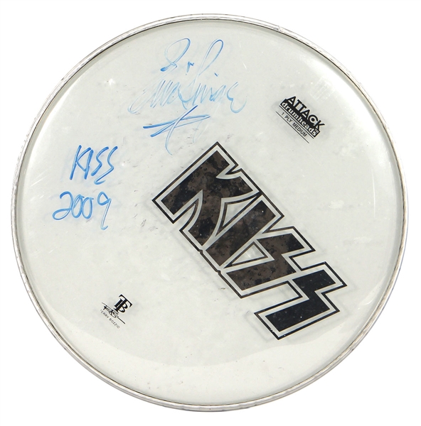 KISS Logo Eric Singer Signed Autograph Concert Stage Used 12" Drumhead 2009 Alive 35 Tour