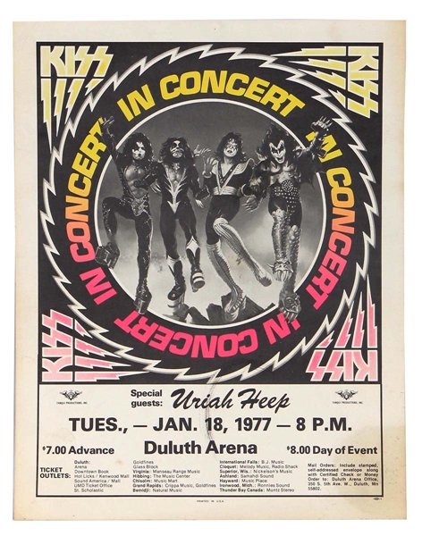 KISS with Uriah Heep Rock And Roll Over Tour Jan 18, 1977 Duluth, Minnesota Concert Poster