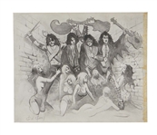 KISS 1977 Love Gun Album Cover Concept Preliminary Sketch Art Hand Drawn by Ken Kelly