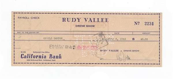 Rudy Vallee Signed Check
