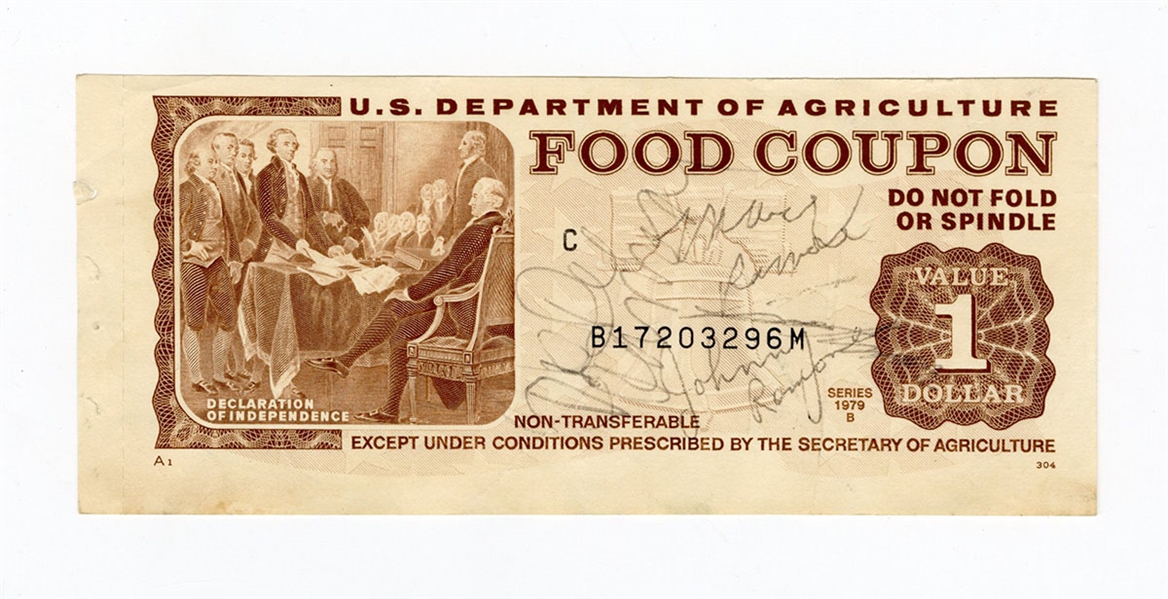 The Ramones Signed 1979 One-Dollar Food Stamp JSA