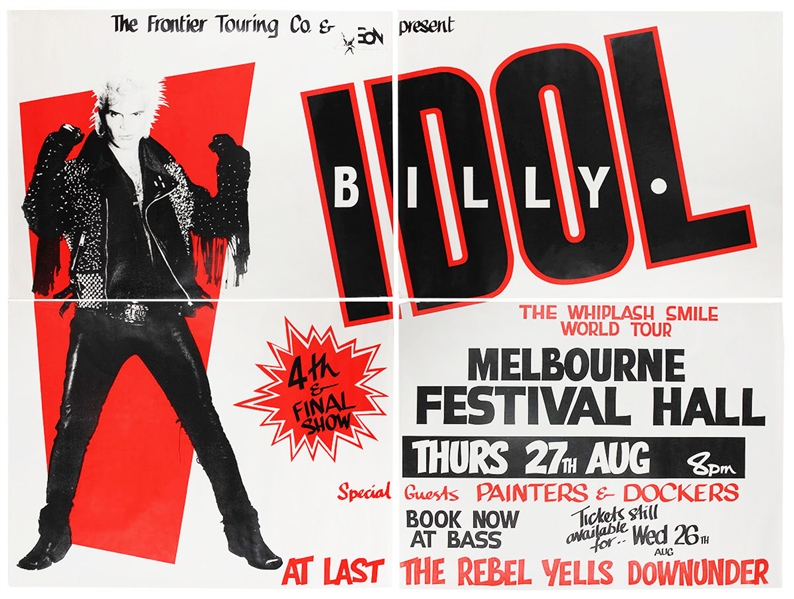 Billy Idol Concert Poster For Melbourne Festival Hall 1987
