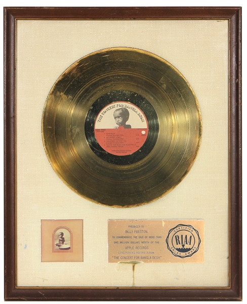 George Harrison "The Concert for Bangladesh" Original RIAA White Matte Gold Album Award Presented to Billy Preston