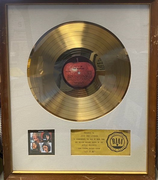 The Beatles “Let It Be” Original RIAA White Matte Gold Record Award Presented to John Ono Lennon