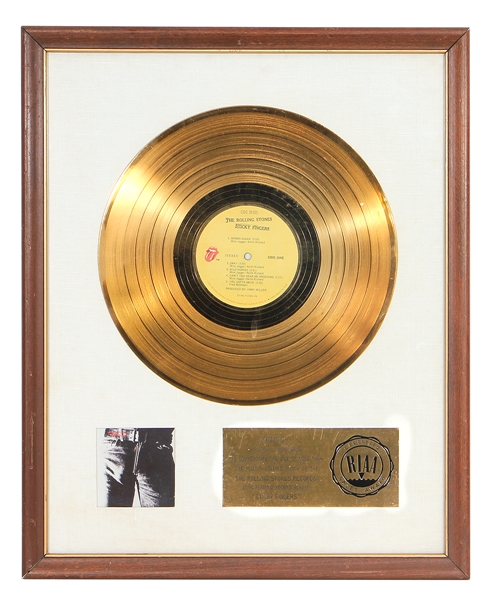 The Rolling Stones “Sticky Fingers” Original RIAA White Matte Gold Record Award Presented to Atlantic Records