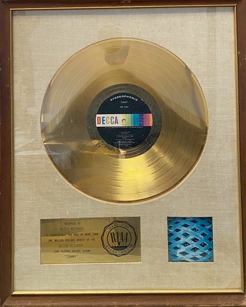 The Who “Tommy” Original RIAA Reverse White Matte Gold Record Award Presented to Decca Records