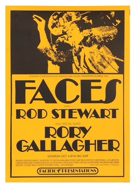 Vintage Faces with Rod Stewart Rory Gallagher Pacific Presentations Poster 1972