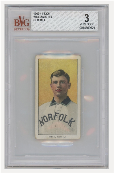 1909-11 T206 #372 William Otey Southern League (Old Mill ) BVG 3