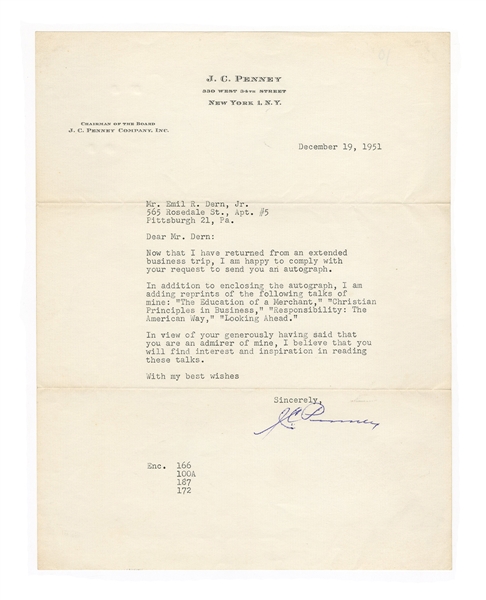 J.C. Penny Signed Letter