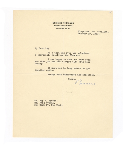 Bernard M. Baruch Signed Letter