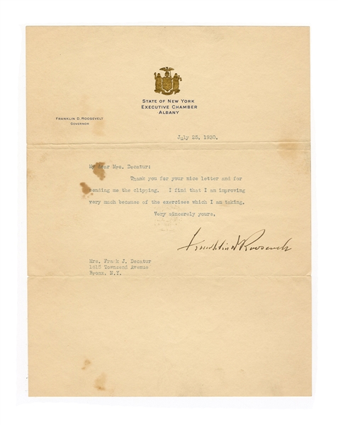 Franklin D. Roosevelt Signed Letter