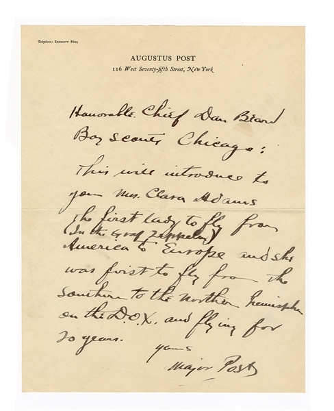 Augustus Post Handwritten Signed Letter