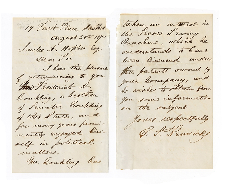 Edward S. Renwick Signed Handwritten Letter 