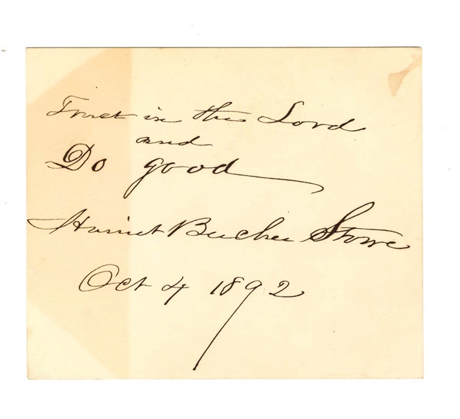 Harriet Beecher Stowe Signed Handwritten Quote Beckett COA