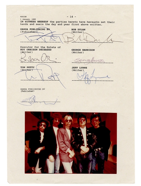 Supergroup Traveling Wilburys Signed Publishing Contract JSA