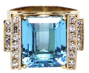 Elvis Presley Owned & Stage Worn 18kt Gold Diamond and Blue Topaz Ring