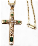 Elvis Presley Owned & Worn 14kt Gold Diamond & Emerald Cross Necklace