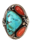 Elvis Presleys Owned & Worn Turquoise and Coral Silver Ring