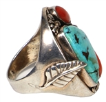 Elvis Presley's Owned & Worn Turquoise and Coral Silver Ring