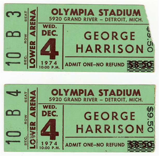 The Beatles George Harrison Pair of 1974 Tickets