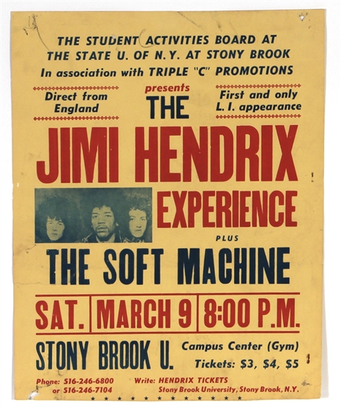 Jimi Hendrix Second Known Original 1968 Concert Poster From New York State University at Stony Brook
