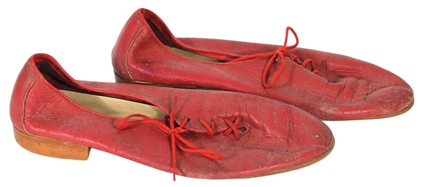 Pink Floyd David Gilmours Owned & Stage Worn Red Leather Shoes