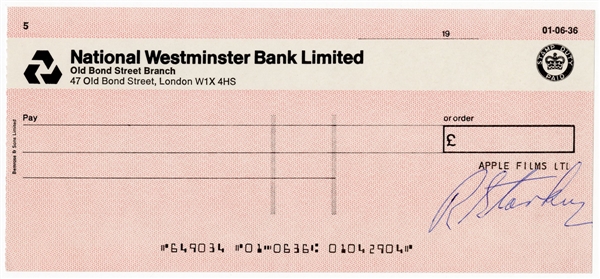 Ringo Starr (Richard Starkey) Signed Blank Bank Check