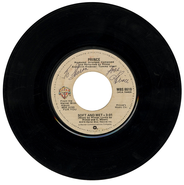 Prince Signed & Inscribed 1978 "Soft And Wet" 45" Record (JSA & REAL)