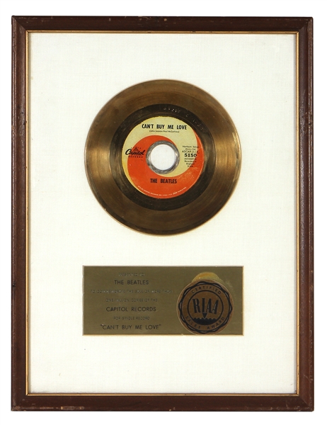 The Beatles “Can’t Buy Me Love” RIAA White Matte Original First Presentation “Coin” Award Presented to The Beatles