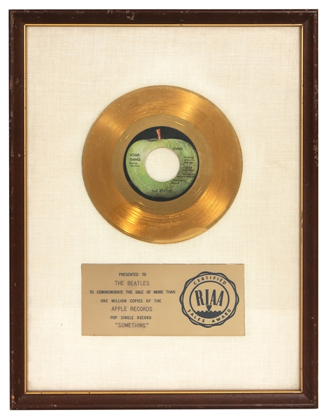 The Beatles “Something” RIAA White Matte 45 Gold Award Presented to The Beatles