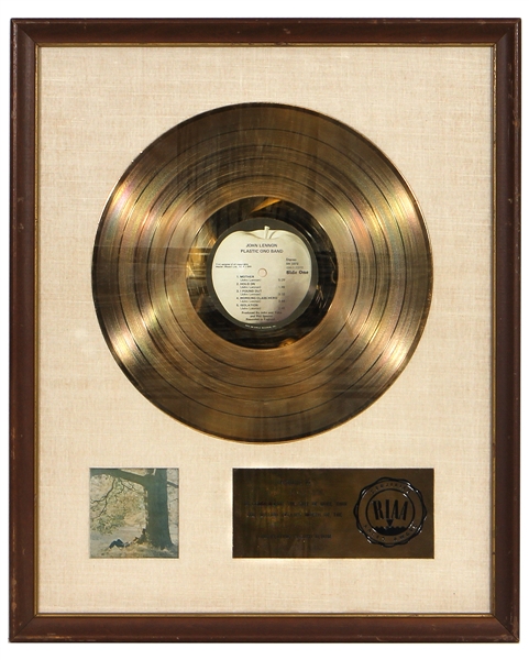 John Lennon “Plastic Ono Band” Gold RIAA White Matte Album Award Presented to John Ono Lennon