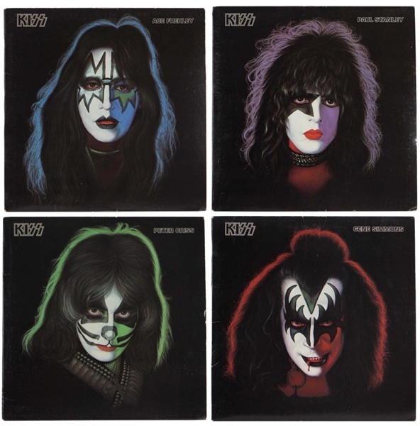 KISS 1978 USA Solo Albums Die Cut Promo Counter Standup Store Display 4pc Set Aucoin Gene Simmons Ace Frehley Peter Criss Paul Stanley