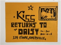 KISS 1973 The Daisy, Amityville, Long Island, New York Concert Handbill Flyer Orange Version -- formerly owned by Ace Frehley
