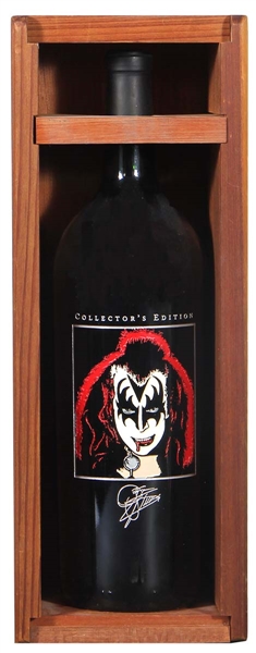 KISS Gene Simmons 1978 Solo Album Etched Wine Bottle Sealed within Wooden Case from 1998 -- formerly owned by Gene Simmons