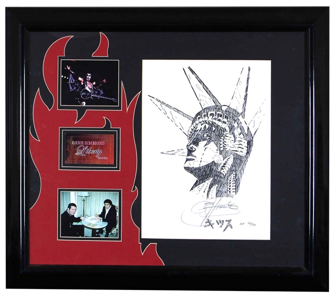 KISS Gene Simmons Statue of Liberty with Gene Makeup Art Print Artist Proof Limited Edition #43/50 Signed Display Framed 2001