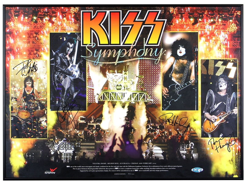 KISS Alive IV The Symphony Australia Telstra Dome Concert Poster Lithograph Framed Signed Gene Simmons Paul Stanley Peter Criss Tommy Thayer