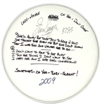 KISS Eric Singer Alive 35 2009 Concert Tour Drumhead Signed Handwritten Parasite lyrics written by Eric for song parts Harmonizes Vocals On