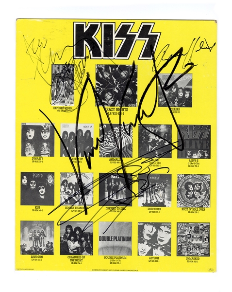 KISS 1987 Crazy Nights Album Promo Record Store Display Divider Card Signed Ace Frehley Gene Simmons Eric Carr Vinnie Vincent Bruce Kulick