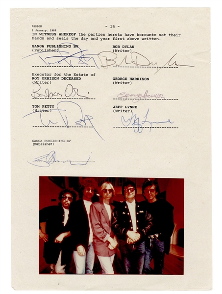 Supergroup Travelling Wilburys Signed Publishing Contract JSA