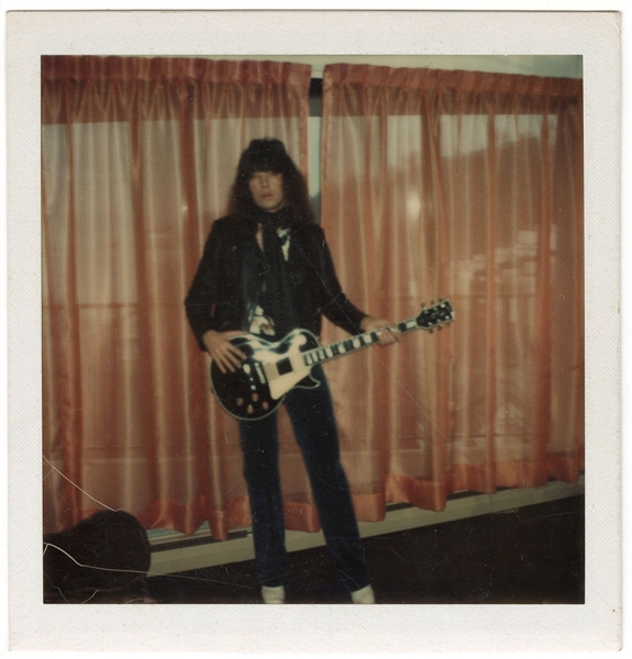 KISS Original Vintage Polaroid Photo Ace Frehley & his Black Gibson Les Paul Guitar 1976