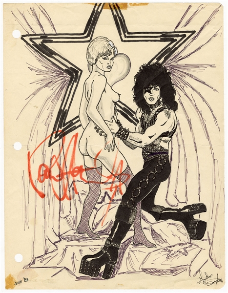 KISS Paul Stanley Creatures Of The Night Era Starchild Theme Artwork Signed by Paul -- Fan Made Art from July 1983 -- Vintage Autograph
