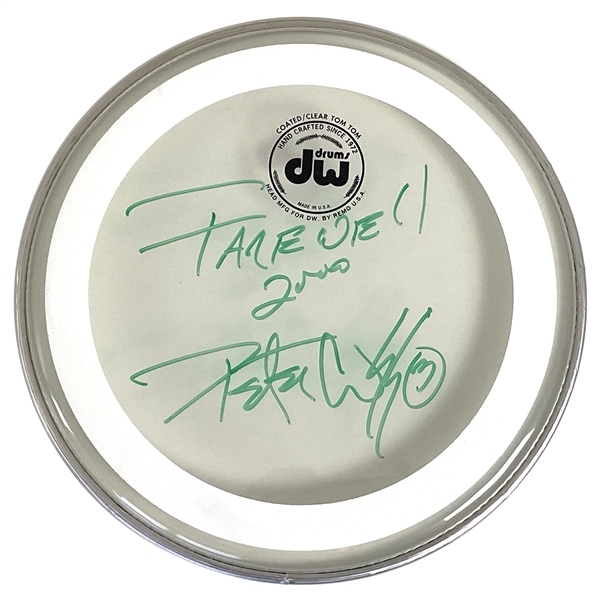 KISS Peter Criss Farewell Tour 2000 unused DW Drumhead Signed Bold Autograph in Green