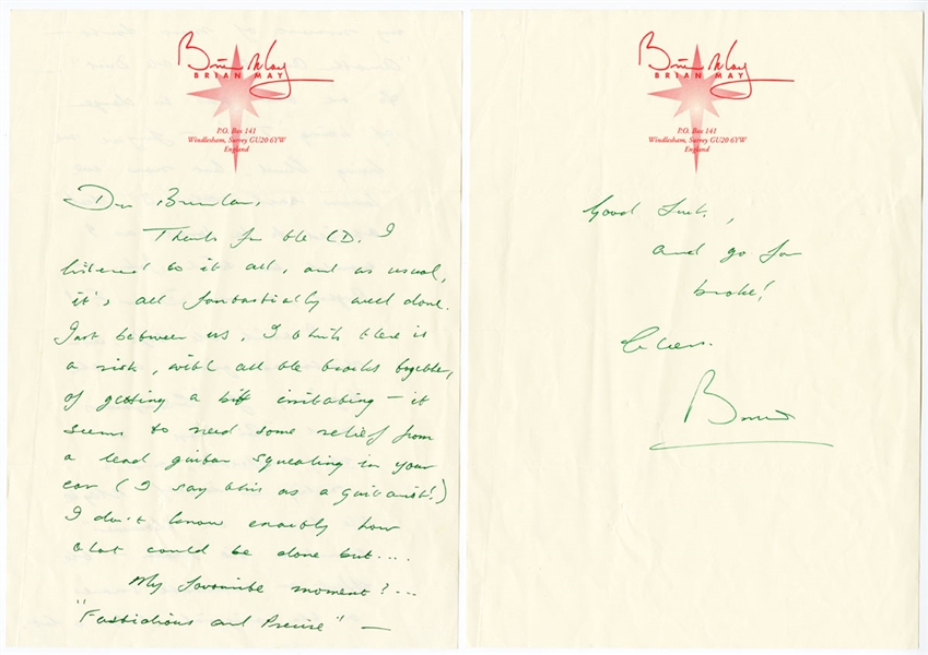 Brian May Handwritten & Signed Letter Talking About Queen Songs (REAL)