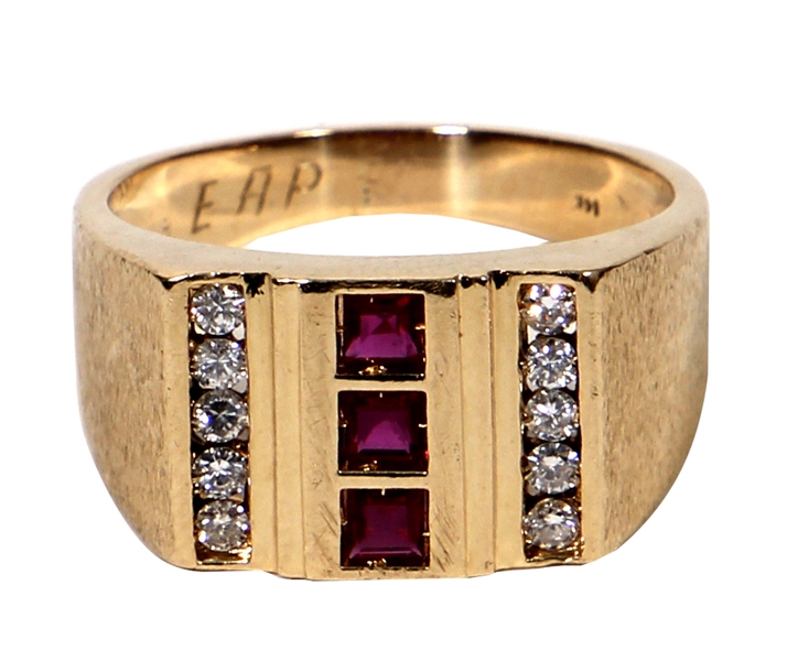 Elvis Presley Owned & Worn “EAP” 14K Gold and Diamond Red Stone Ring