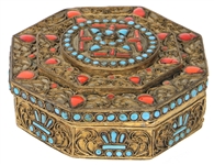 George Harrison Owned Ornate Brass Multi-Color Stone Box