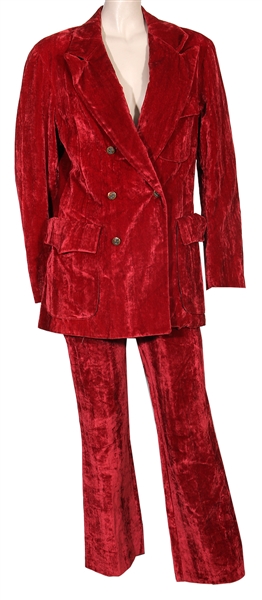 Janis Joplin Owned & Stage Worn Red Velvet Jacket and Pants Outfit