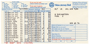 Bruce Springsteen Original New Jersey Bell 1974 Phone Bill