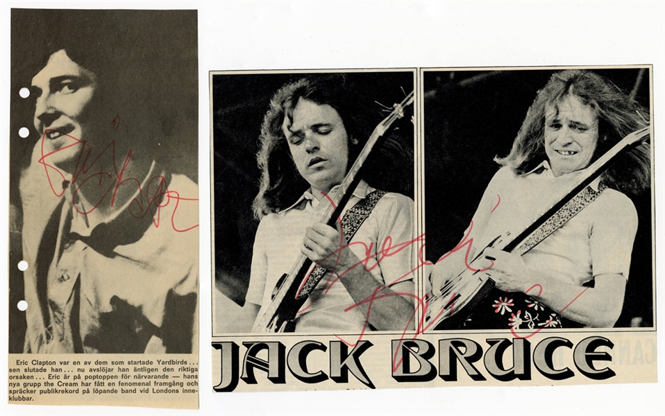 Eric Clapton and Jack Bruce Vintage Signed Magazine Photographs (REAL)