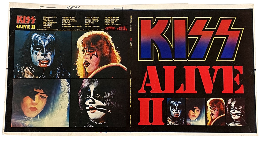 KISS Alive 2 USA LP Album Misprint Cover Production Proof Sample with the 3 Additional Song Titles 1977
