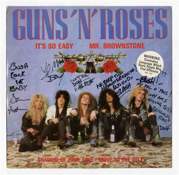Guns N Roses 1987 Autographed Debut Single “It’s So Easy” Signed At The Marquee Club